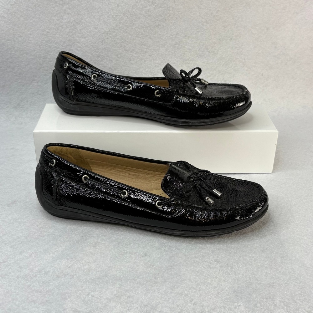Geox Black Patent Leather Loafers Women's 38.5 Comfort Casual Slip On‎ Shoes